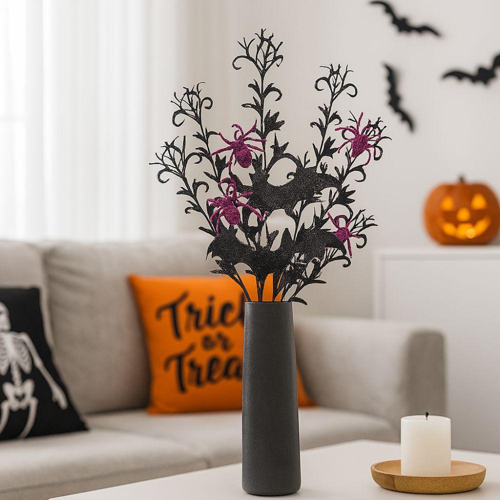 Spooky Black Halloween Bats Spiders Branch Realistic Simulation Bats Flower Happy Halloween Decor