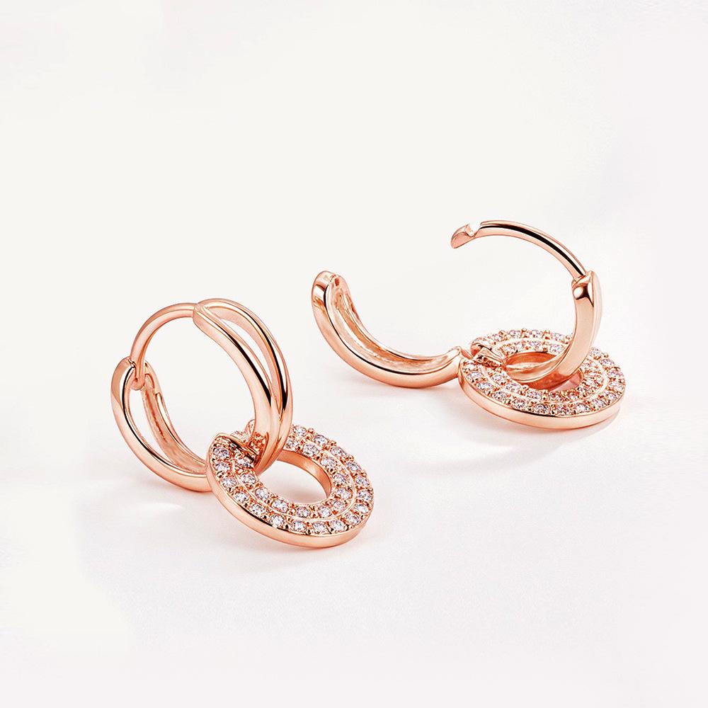 18k Rose Gold Plated 925 Sterling Silver Small Hoop Earrings with Diamond Accents