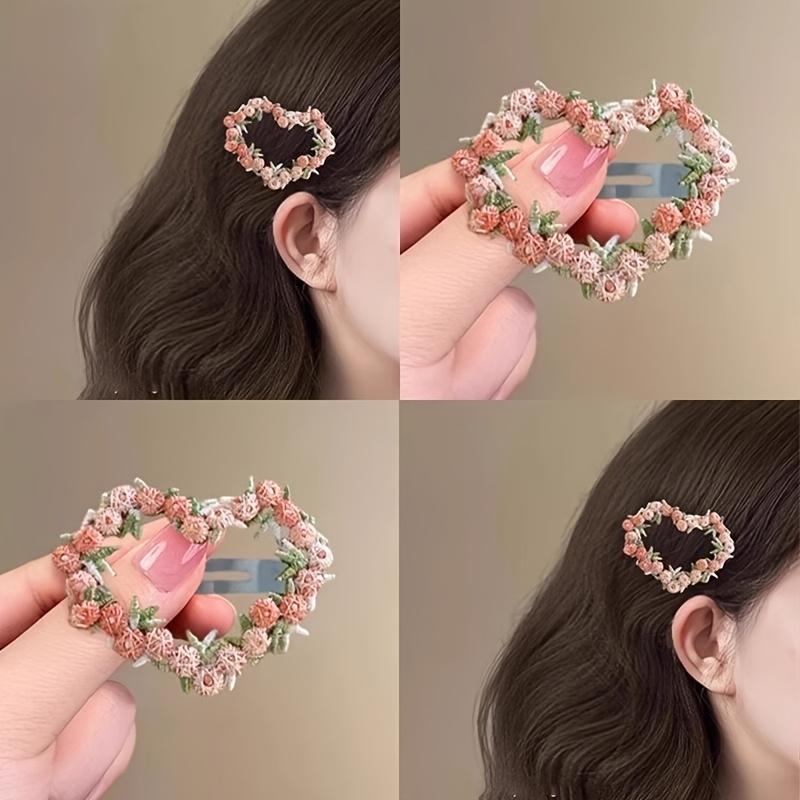Floral Heart Hair Clip Set Cute Garland Hair Clip Sweet Women Hairstyle Additions Bohemian Fairy Style Girly Aesthetic