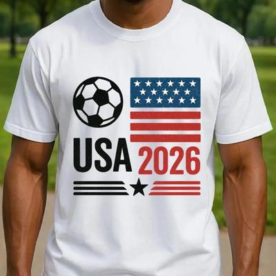 New ArrivalUnisexs Usa 2026 Soccer American Flag Graphic TShirt White Crew Neck Short Sleeve Patriotic Football Fan Casual Tee