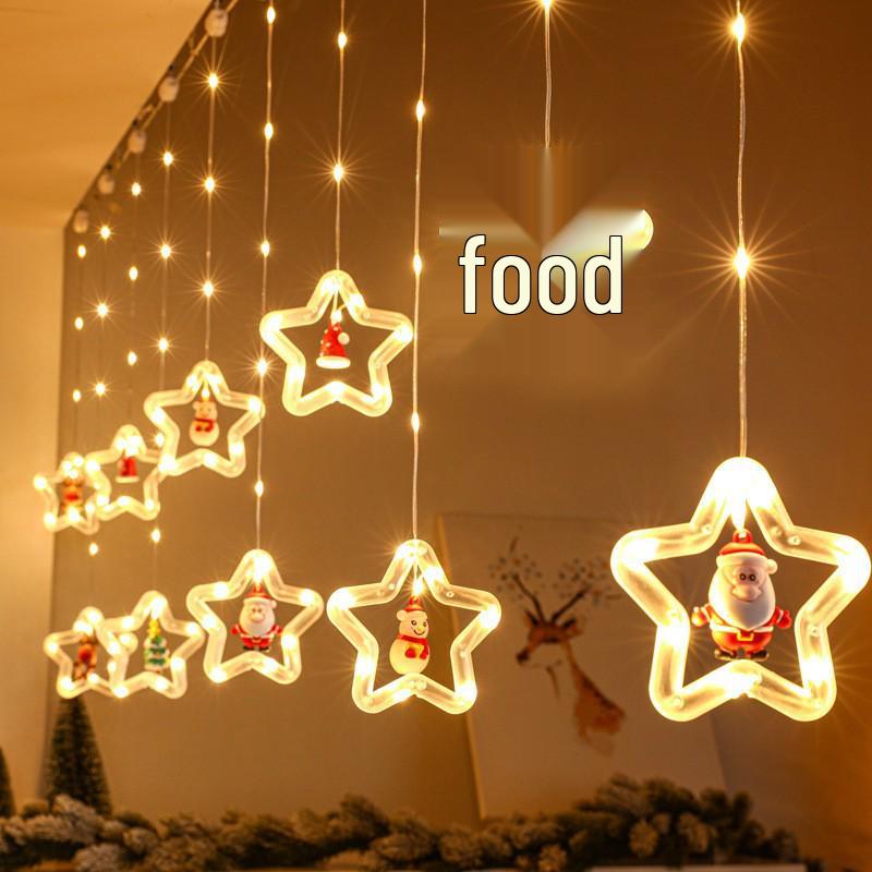 USB Remote-Controlled Copper Wire Curtain Lights with Christmas Stars & Snowflakes, Leather Line, for Holiday Decor