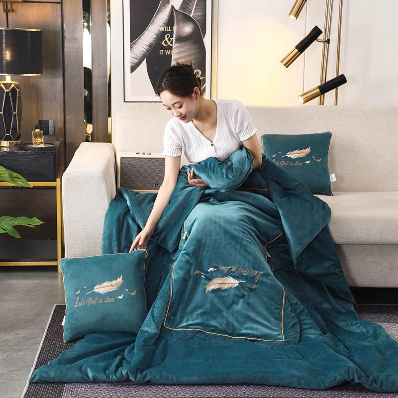 Convertible Coral Fleece Pillow & Blanket - Dual-Use Cushion for Cars & Office