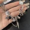 Süße Coole Herzperlen & Blumen Nieten Quaste Halskette - Punk Stil Schlüsselbein Kette