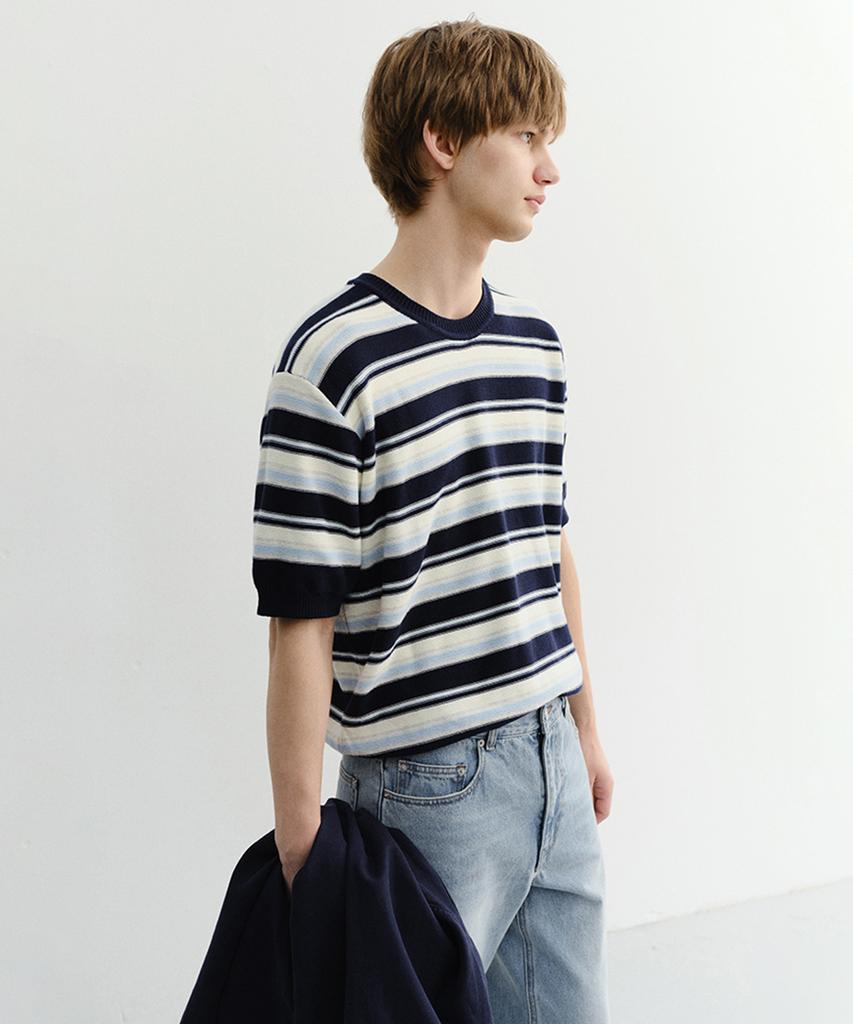 Deonseuteupomaen Striped Crewneck Knit_Unisex_Udsw6B129_Navy / Cream