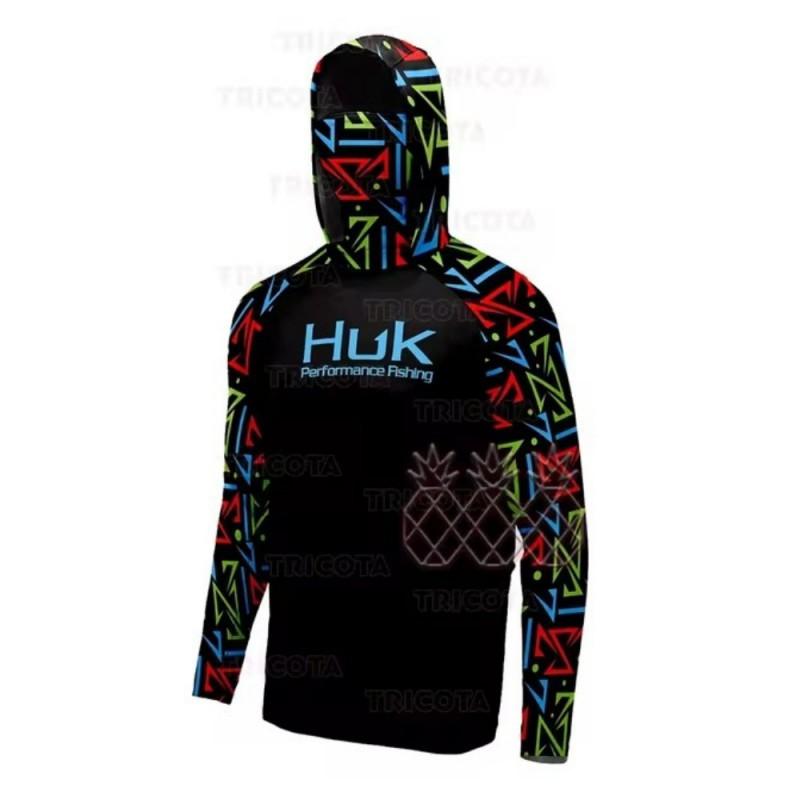 HUK Pesca Maschera con Cappuccio Abbigliamento Outdoor Uomo Manica Lunga Traspirante UPF50 + Maglietta
