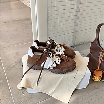 Zapatos deportivos y de ocio para mujer, nuevos, con suela gruesa, aumento de altura interior, gamuza, luna creciente, pato mandarín, cordones, mujer