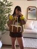 Contrast Knitted Cardigan Jackets Women Elegant Long Sleeve Pockets Zipper Sweater 2026 Spring New Street Lady Chic Outwears