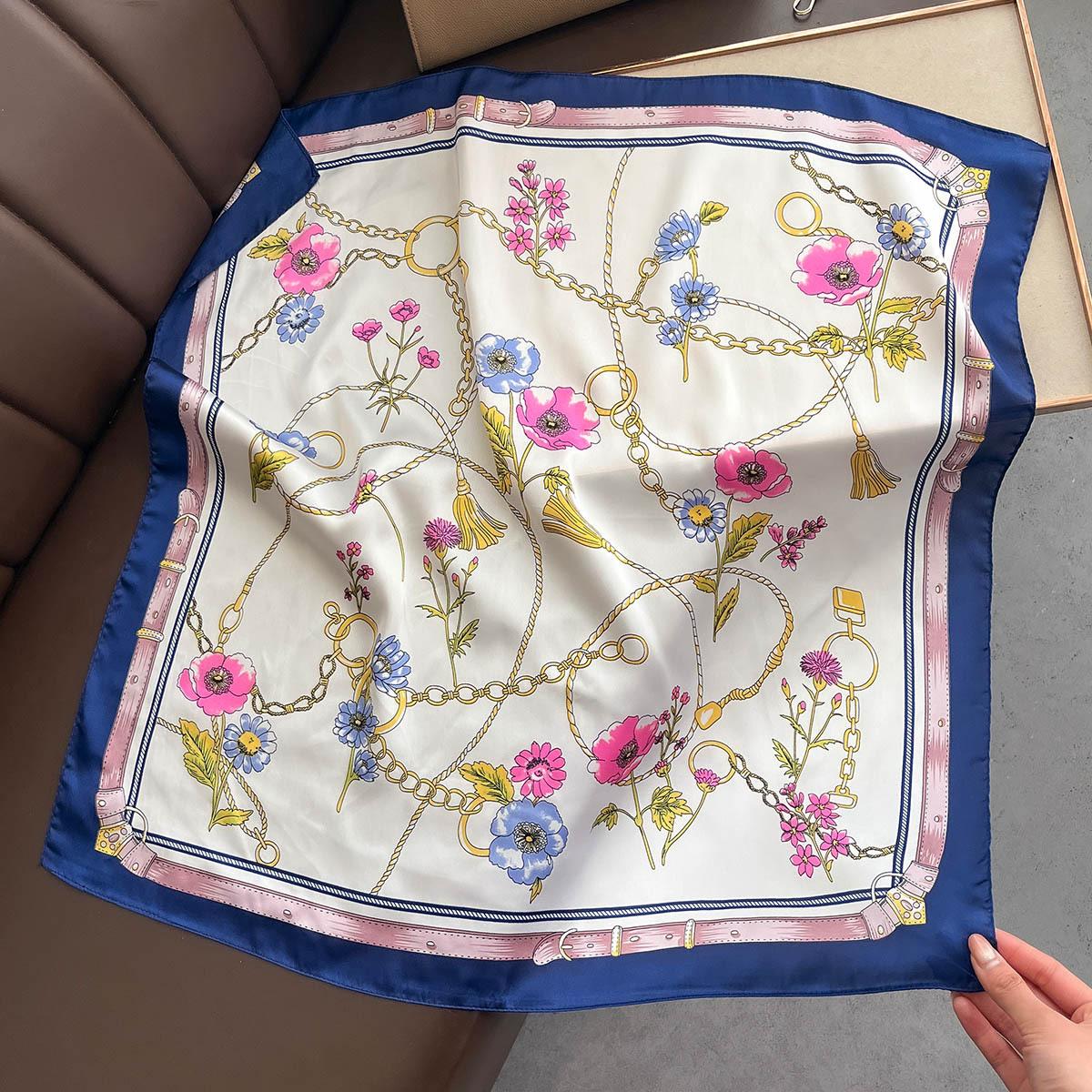 Scarf For Women SpringSummer Imitation Silk Square Scarf Decoration Bandanna Chain Print Neckerchief Luxury Headband Hijab