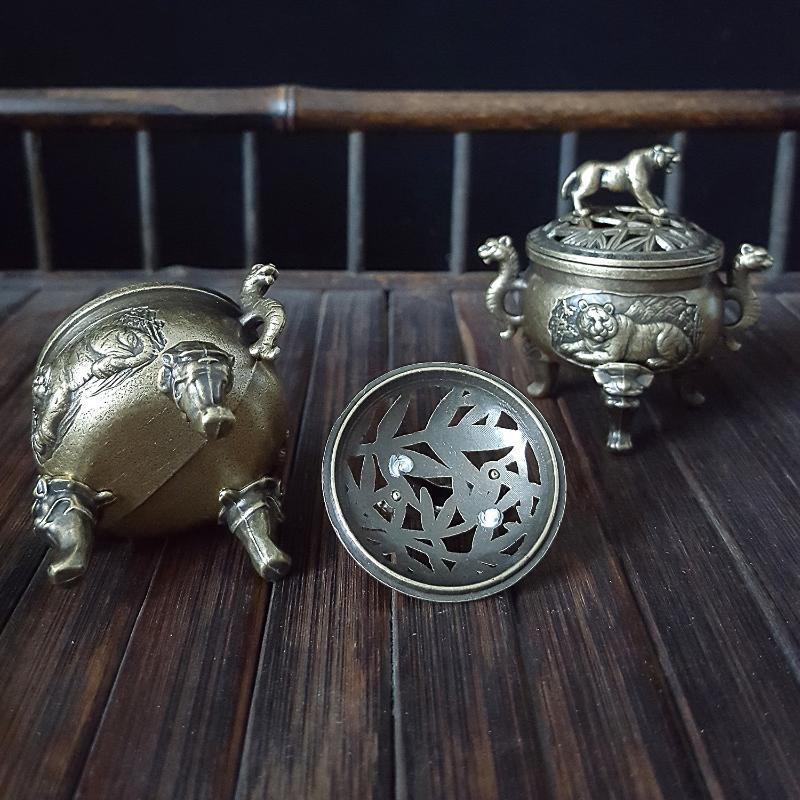 Tiger Incense Burner Metal Small Incense Burner Ornaments With Handle Yoga Meditation Home Decoration Ancient Style