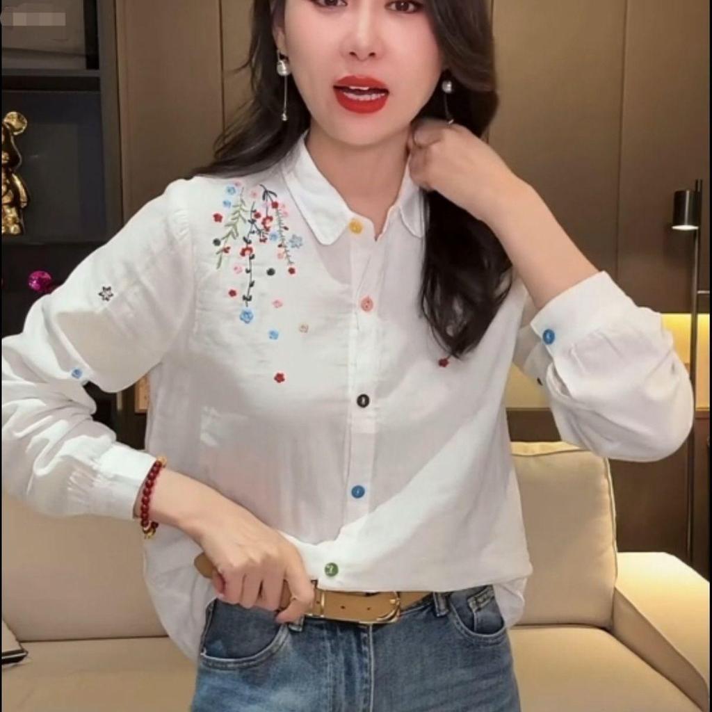 Frühlingsbesticktes Retro-Langarmhemd im chinesischen Stil für Damen