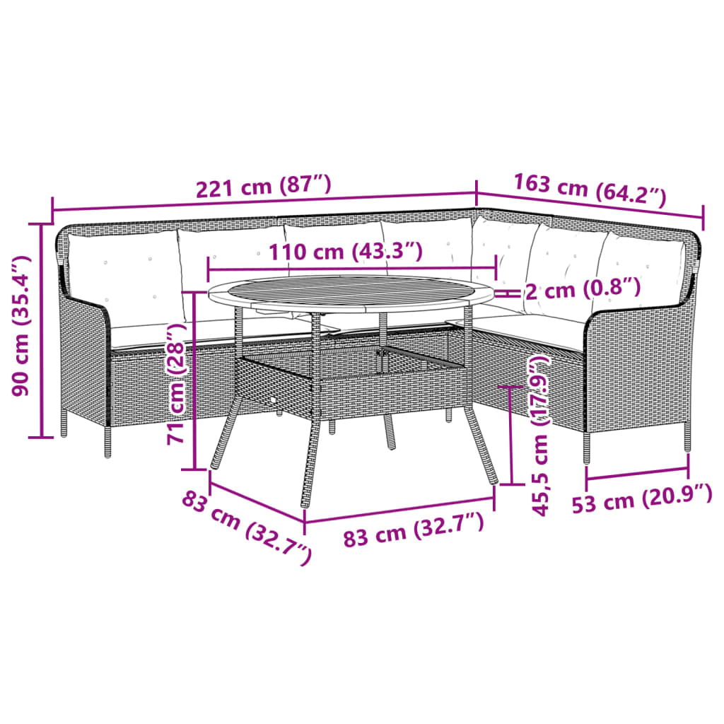 Vidaxl 2-Cz. Garden Furniture Set With Cushions, Beige, Poly Rattan