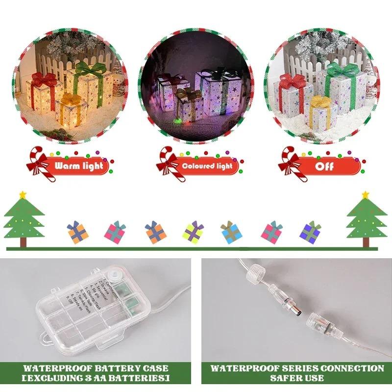 Luminous Bow Christmas Gift Box 3PCS Set for Lighted Up Christmas Tree Indoor Outdoor Holiday Party Decor