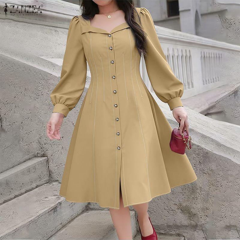 ZANZEA Women Elegant Casual Long Sleeve Dress