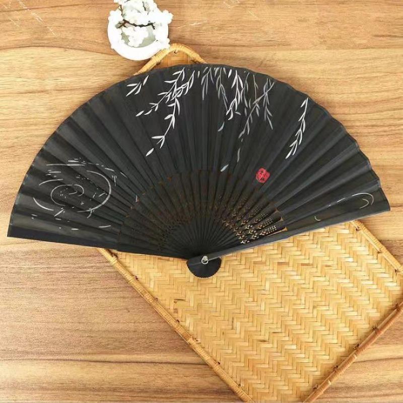Chinese Japanese Flower Print Folding Silk Bamboo Fan Ornament Art Craft Gift Wedding Dance Performance Hand Fan