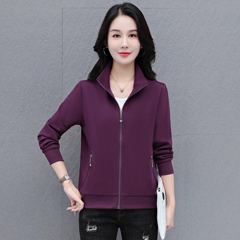 Women's Short Jacket Stand Collar Zip Up Cardigan Long Sleeve Casual Plus Size Outerwear For Spring Autumn