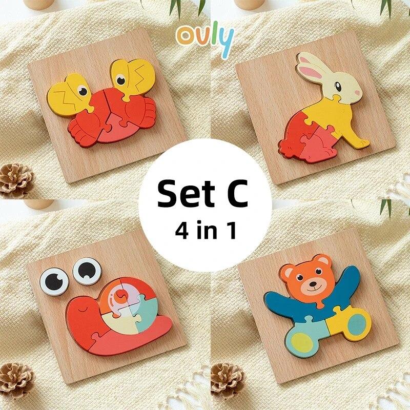 

4 шт. детские 3D деревянные головоломки с животными для детского сада, развития, стереоскопические игрушки для малышей 2-3 лет