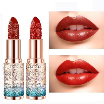Waterproof, Matte Lipstick with a Chinese Style Carved Design, Featuring a Luxurious Velvet Finish 1pc