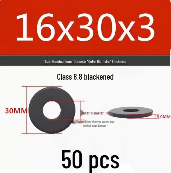 Blackened Flat Washer Gasket - Grade 8.8, Sizes M3 to M24