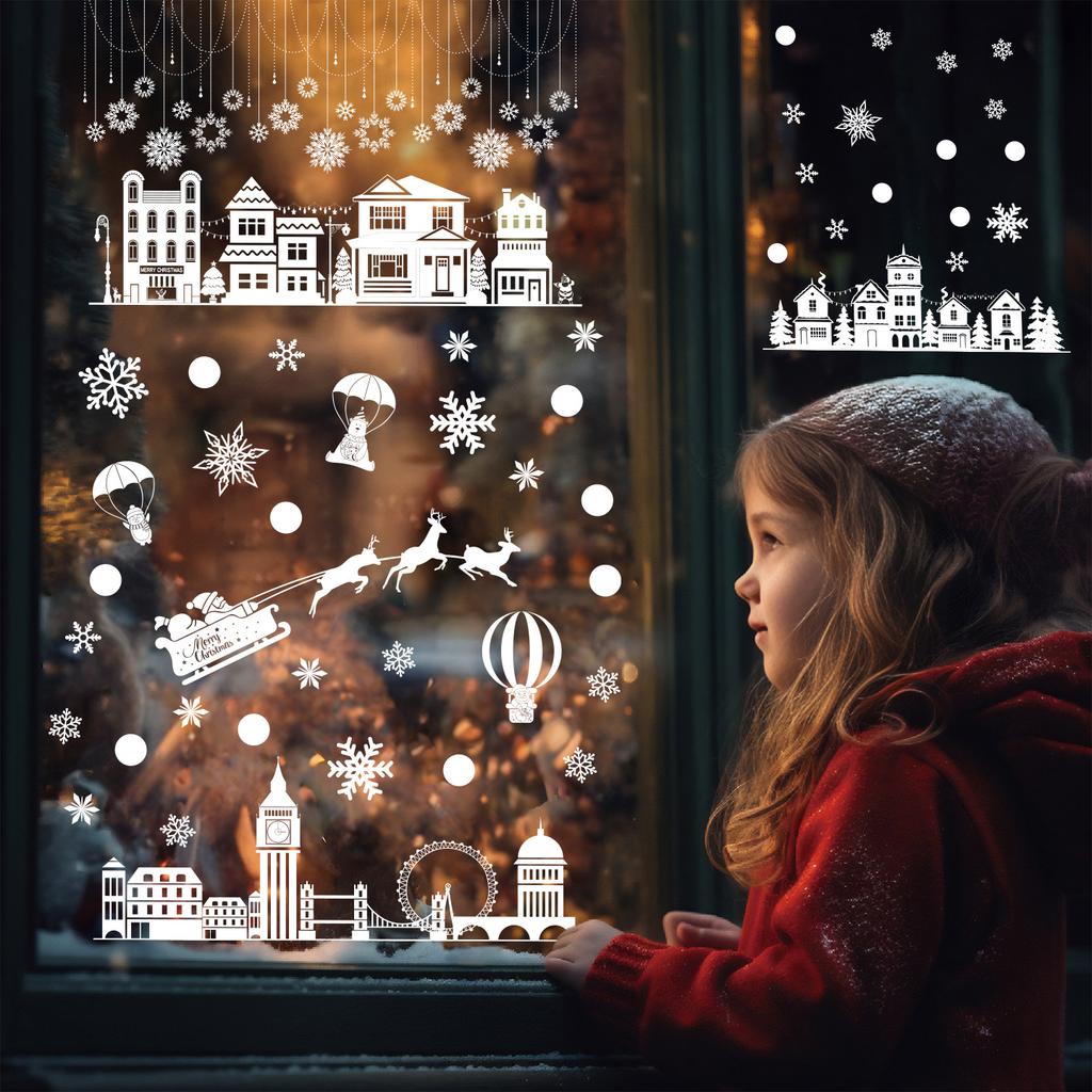 Christmas Decoration Static Cling Stickers - Snowflake Stickers for Storefront Window Glass