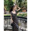 Black Floral Dress Women's Summer New Skirt Temperament Advanced Sense Word Waist Thin Medium and Long Dress