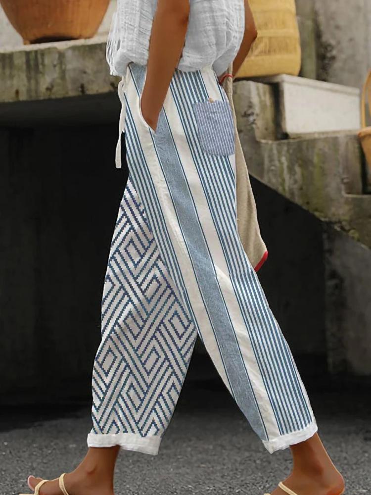 New Women's Regular Drawstring Pocket Casual Pants Multi-color Digital Printed Women's Trousers