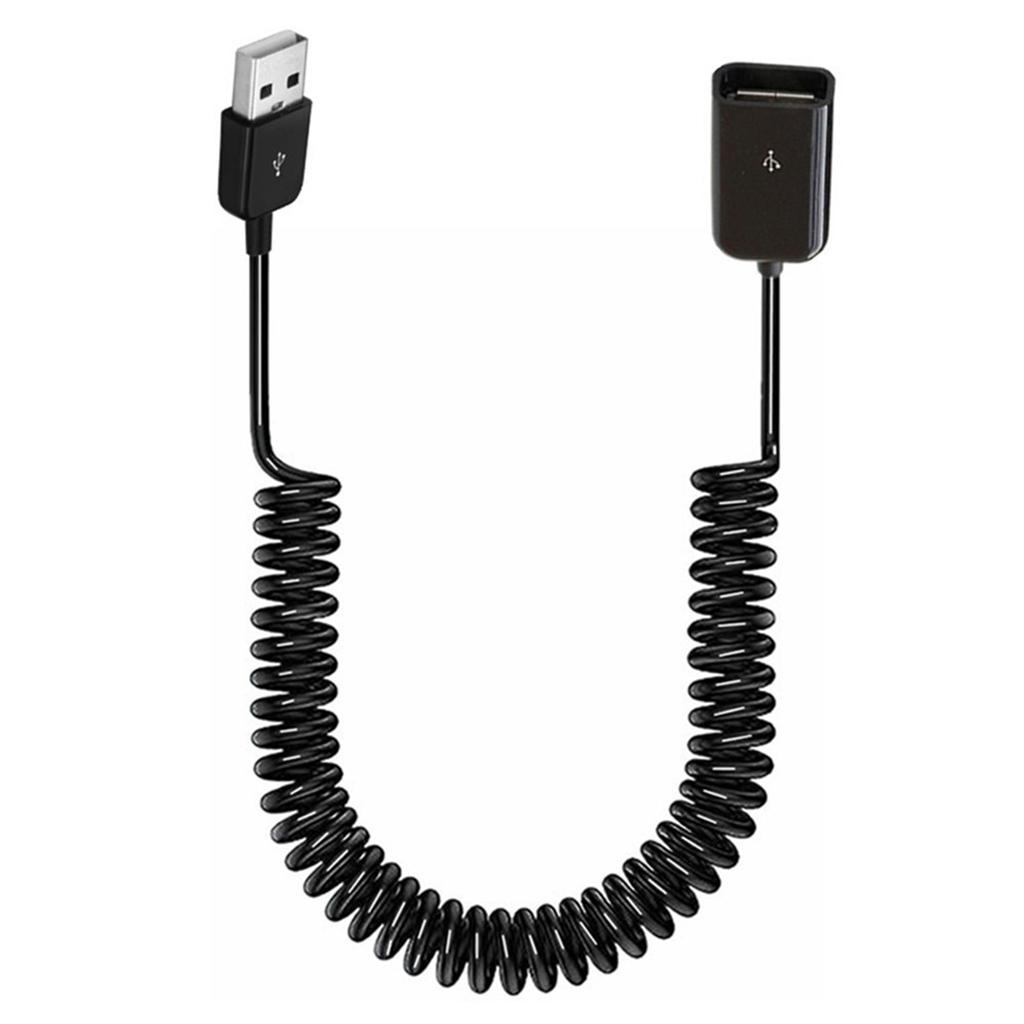 USB 2.0 Male to Female Coiled Adapter Cable 1M/3.2Ft Spring Telescopic Extension Wire Cord for Charging