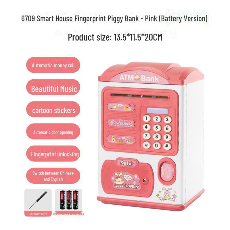 Automatic ATM Piggy Bank Toy with Fingerprint Sensor - Children's Birthday Gift