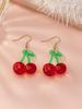 1 Pair Cute Sweet Cherry Resin Drop Earrings Suitable For Party Holiday Vacation And Daily Wear