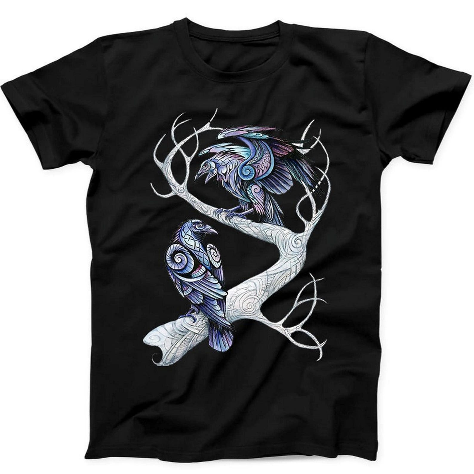 Hugin and Munin Ravens Norse Mythology Viking God Odin Gift Black T Shirt B85 4XL
