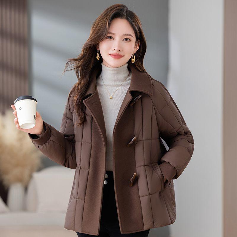 

Зимнее хлопковое пальто с подкладкой Женская модная шерстяная куртка свободного кроя Стильная верхняя одежда для женщин среднего возраста 4XL кофейный