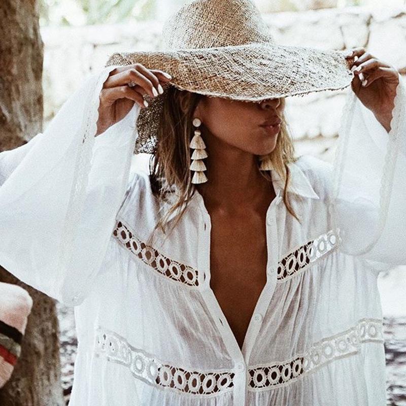 Hot-Selling Rayon Layered Lace Bell Sleeve Beach Cover-Up Sun Protection Cardigan