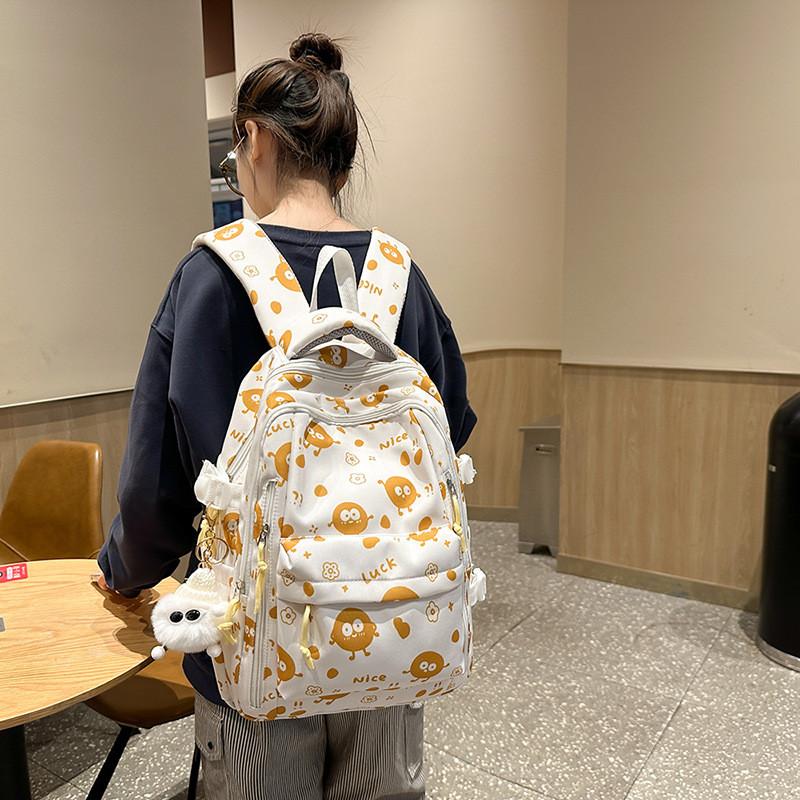 Cartoon Casual Printed Nylon Backpack With Padded Shoulder Straps For Daily Use