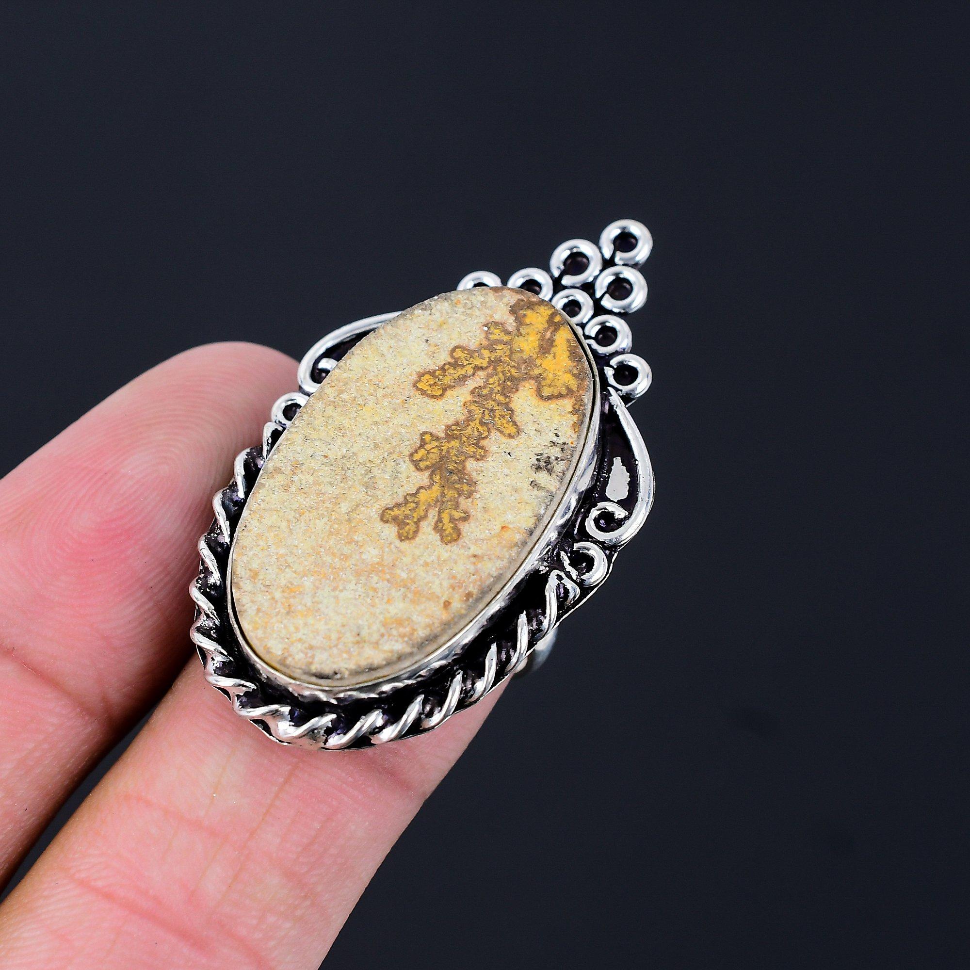 Gift For Her 925 Silver Natural Psilomelane Dendrite Promise Ring Size 7.5 7.5