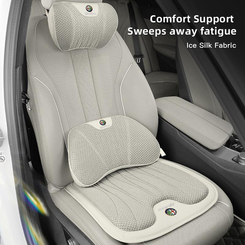 Ice Silk Car Seat Covers Auto Headrest Neck Pillow Lumbar Support For Alfa Romeo Giulietta Mito 159 Giulia Stelvio 156 147 Tonal