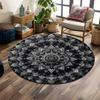 Mandala Pattern In Black and White Print Round Rug, Living Room, Bedroom, Playroom Carpet, Non Slip Floor Mat, Gift