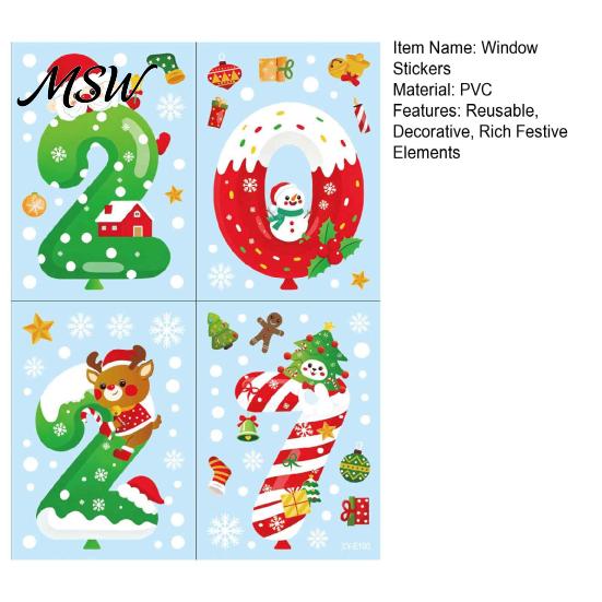 Christmas Window Decals 4 Sheets 2027 New Year Clings, Double Sided Static Sticker with DIY Festive Art Santa Reindeer Snowflake Tree, No-Glue