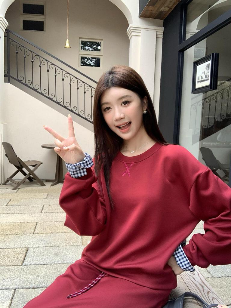 Dark Blue Casual Hoodie & Skirt Set for Women - Korean Style 2026 Spring Collection, Loose Fit, Sporty Two-Piece.