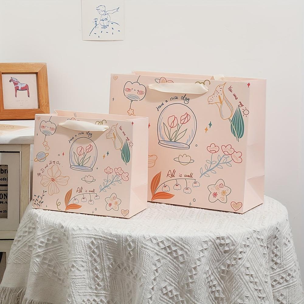 8pcs Party Drawstring Gift Bag White Paper Printed Waterproof Film Light Luxury Handle Lines Simple Pen Painting Soft Interactive Multi-element