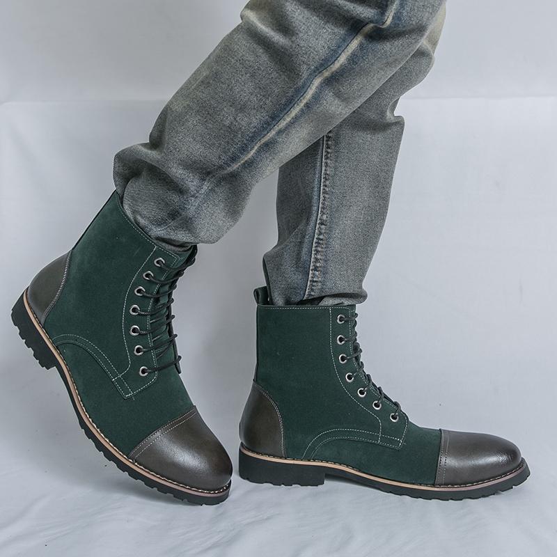 Men Motorcycle Casual Black Outdoor Retro Green Hiking Shoes High Boots Street Style Cool Boots Large Size