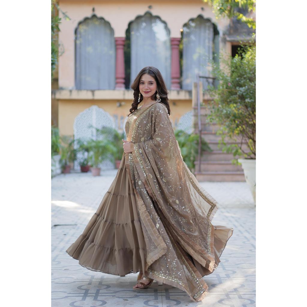 Desirable Women's Fully Flair Gown Made With Star Georgette Fabrics and Designer Embroidered Dupatta With Attractive Lace Border ,COLOUR:- 4