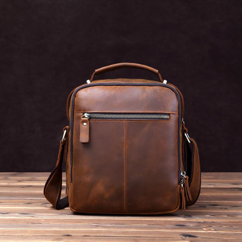 Retro Business Top Layer Cowhide Men's Bag, European and American Crazy Horse Leather Shoulder Bag, 10 Inch Genuine Leather Crossbody Bag, Mailman Bag
