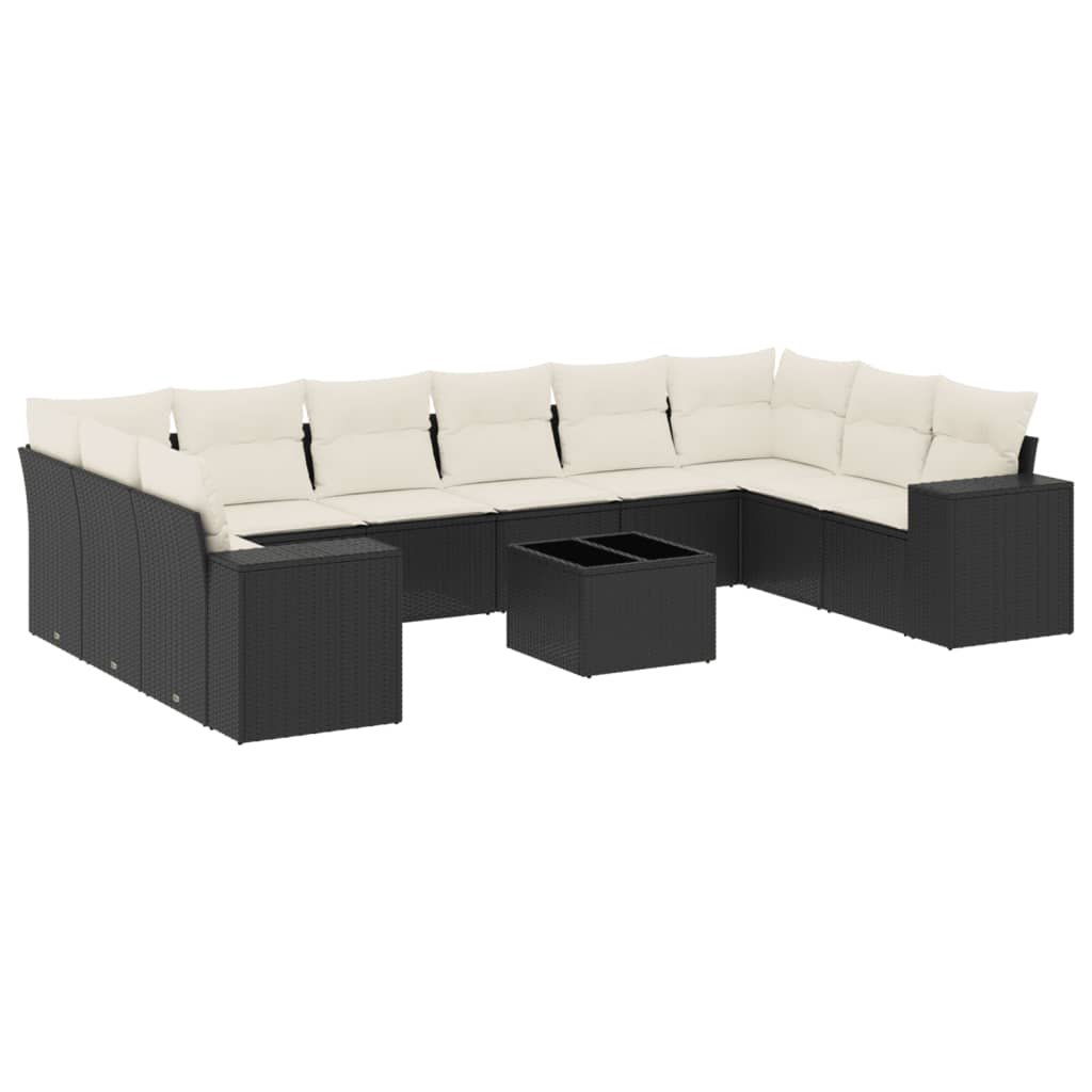 Vidaxl 11-Cz. Garden Lounge Set, Cushions Black Rattan Pe