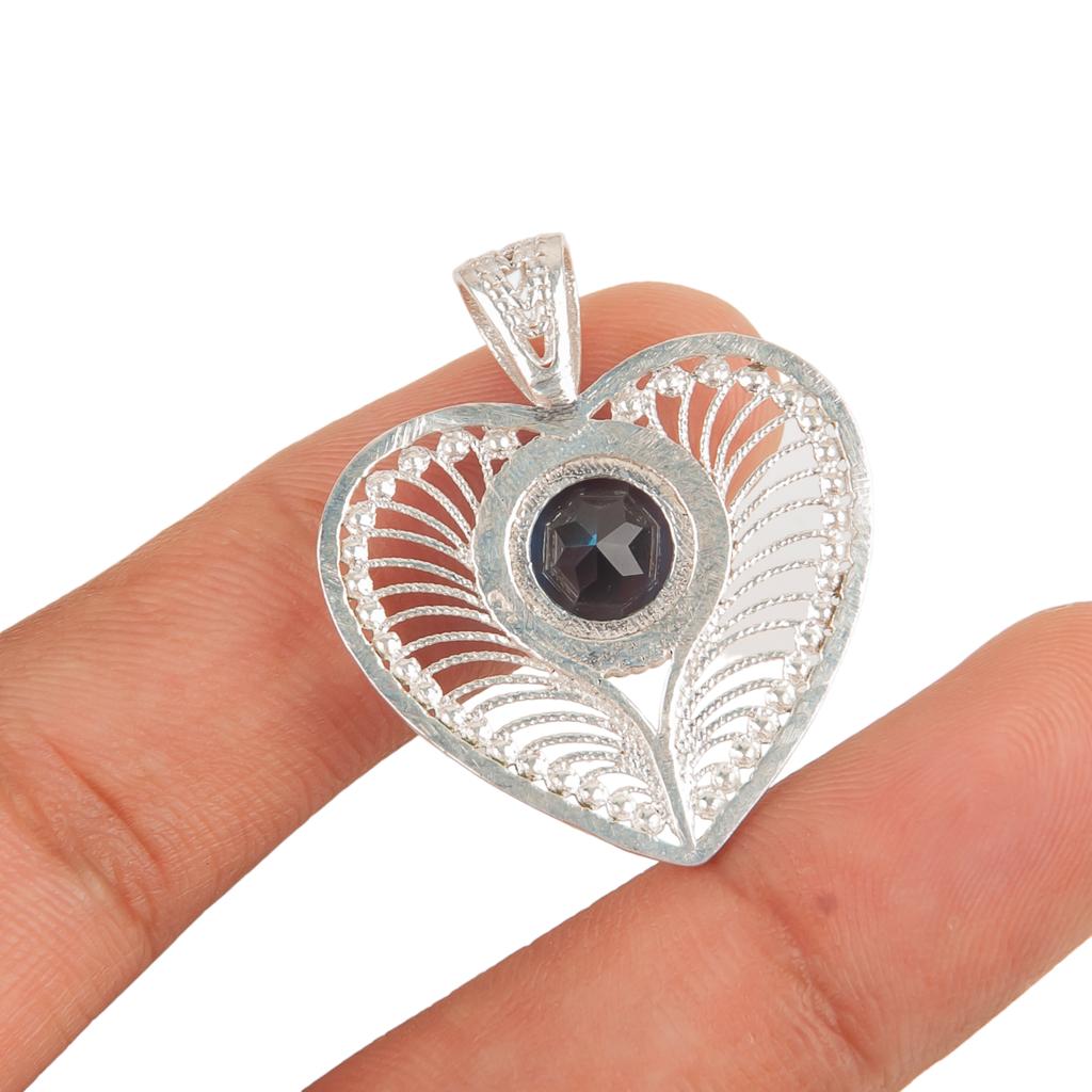 Natürlicher London Blue Topas Edelstein 925 Sterlingsilber Schmuck Boho Anhänger 1,4" CP-15-8