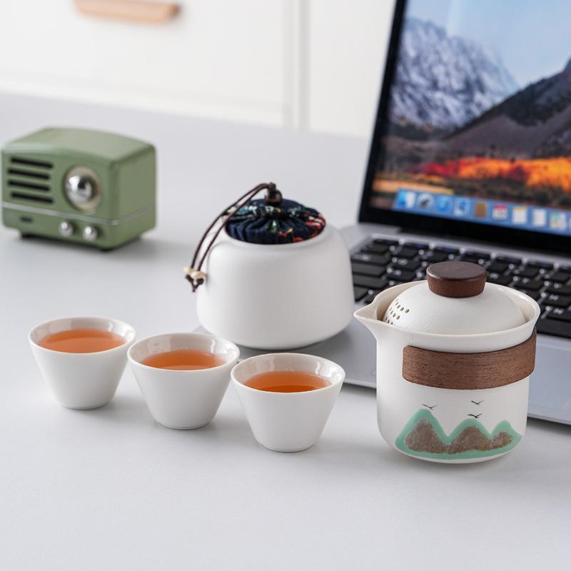 Light Luxury Hand-painted One Pot Three Cups High-end Travel Tea Set Portable Set Teapot Teacup Business Commemorative Gift