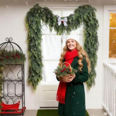 Christmas Garland Artificial Realistic Soft Thickness Green Faux Cedar Pine Wreath Indoor Outdoor Holiday Decor