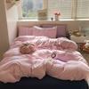 Korean Pink Grid Bedding Sets For Girls  New Flat Sheet Duvet Cover Set Pillowcase Bed Linen Queen Full Size Quilt Cover