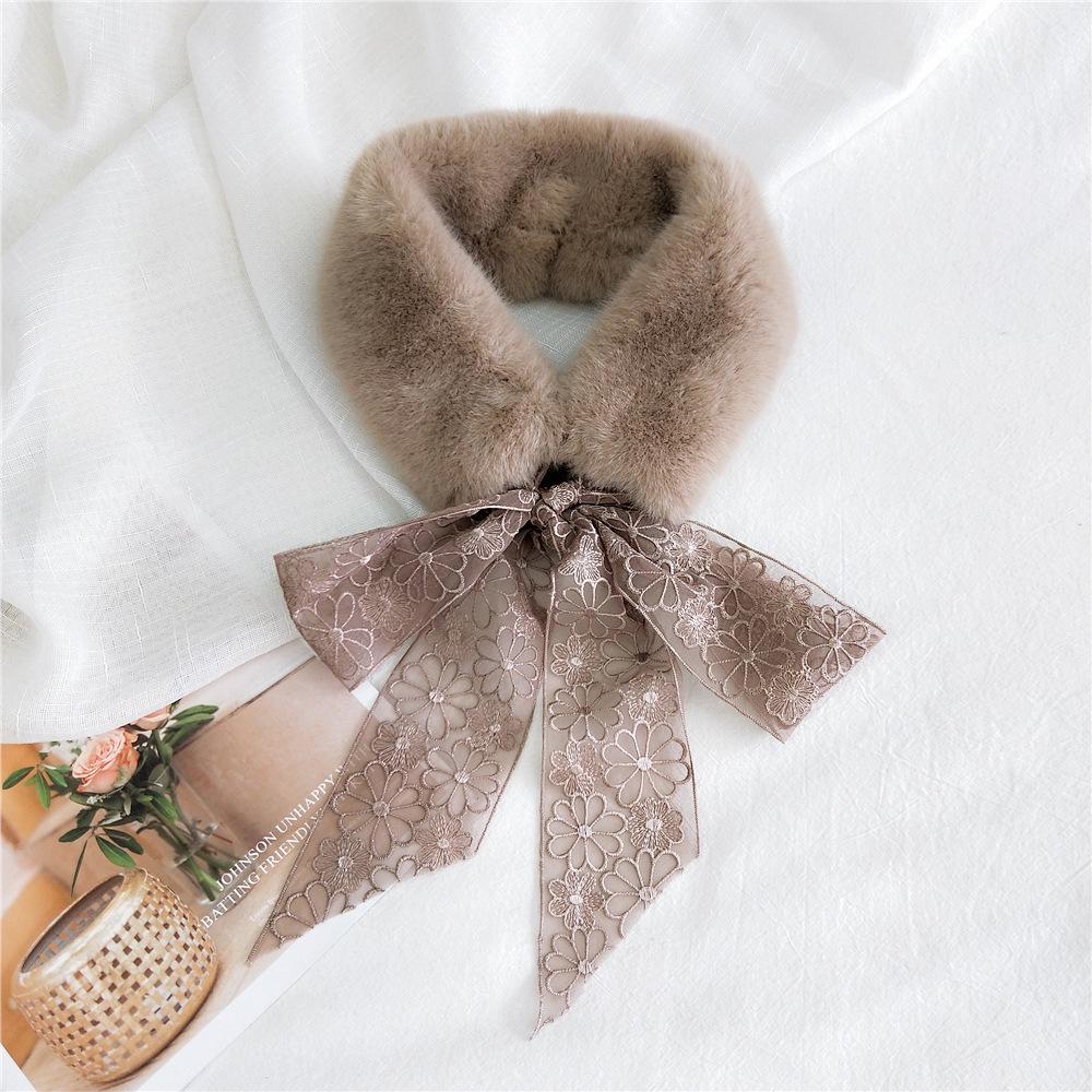 

Плюшевый кружевной шарф в корейском стиле: Искусственный мех кролика Рекс для зимы, идеально подходит для ханьфу и универсальных нарядов. 8*170cm