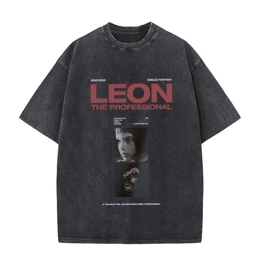 Vintage Washed Leon The Professional Movie Actors T Shirts Men Women's Pop Fashion Cotton Short Sleeve T-shirt Gothic