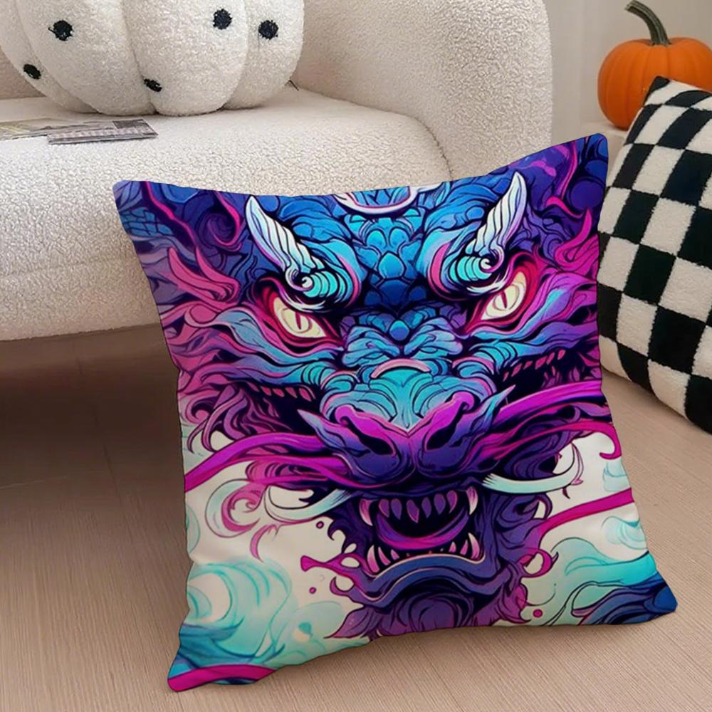 Culture Mythic J-Japanese D-Dragon Cushion Cover Linen Pillow Case Soft Breathable Protective Couch Room Decoration