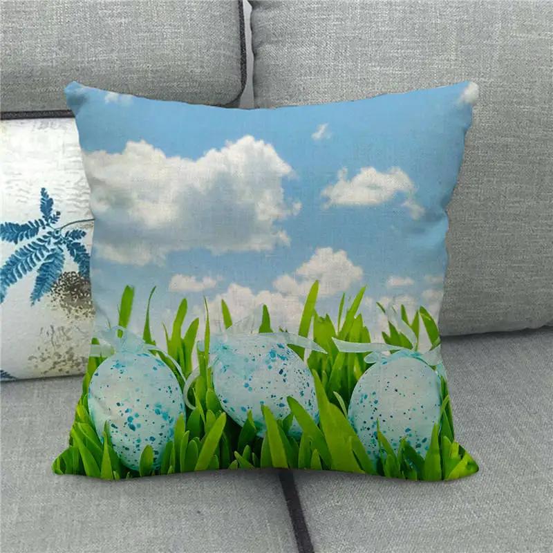 Easter Decor Pillow Covers 45x45cm Cartoon Bunny Eggs Printed Cushion Cover Spring Holiday Party Decorative Pillowcase for Couch